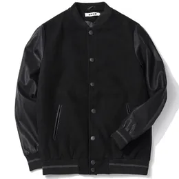 VIANKANI School Team Uniform Men Black Leather Sleeves College Varsity Jacket Quilted Baseball Letterman Coat Plus Size S-6XL 231221