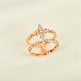 2022 Top quality S925 silver charm punk band ring with diamond and flower shape in rose gold plated for women wedding jewelry gift196Q