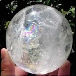 PIETRA PREZIOSA GUARIGIONE SFERA DI CRISTALLO DI QUARZO NATURALE CHIARO ARCOBALENO35 -40MM SUPPORTO245j