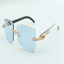 2021 Новейший стиль, натуральные смешанные солнцезащитные очки из рогов буйвола, дужки, 3524020, режущие линзы, бесконечные бриллианты, очки, размер 58-18-140 мм266a