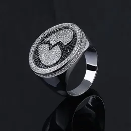 Mensbruten hjärta ring silver svart två ton kubik zirkoniummikro pantar diamanter hip hop ring med presentförpackning storlek 7-1226c