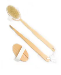 Detachable Long Wooden Handle Shower Brushes with Soft and Stiff Bristles Exfoliating Skin Scrub Head for Wet or Dry Brushing Clea2358184