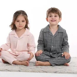 Crianças outono algodão confortável manga comprida conjuntos de duas peças loung ewear pijamas para meninos meninas incômodo e irmã camisola 231220