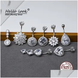 Anneaux de nez Goujons Hellolook 925 Sterling Sier Nombril Piercing Luxe Zircon Nombril Anneau Pour Femmes Corps Bijoux Drop Livraison Otahu