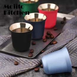 Espresso kupalar 80ml 160ml 2 paslanmaz çelik espresso bardak seti yalıtımlı çay kahve kupaları çift duvar bardaklar bulaşık makinesi kasası 231221