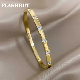 Beaded FLASHBUY 316L Stainless Steel Inlay Zircon Bangles Bracelets for Women New Trend Simple Luxury Wrist Waterproof Jewelry GiftL231221
