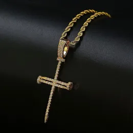 Мужские ювелирные изделия 3 мм 24 дюйма, веревочная цепочка, подвеска в виде креста со льдом, ожерелье, золото, серебро, мужчины и женщины, ювелирные изделия в стиле хип-хоп Whos234t
