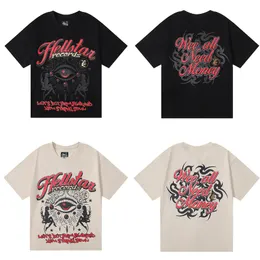 Hellstar 셔츠 T 셔츠 옷 남성 T 셔츠 남성 셔츠 디자이너 패션 패션 Tshirt 검은 흰색 빨간 베이지 색 고급 의류 거리 반바지 슬리브 EU/미국 크기 S-XL