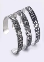 Teamer Edelstahl Nordic Viking Runes Bangle Wicca Amulett Vintage Tree of Life Manschette Armband Schmuck Geschenk für Männer Frauen 7252386