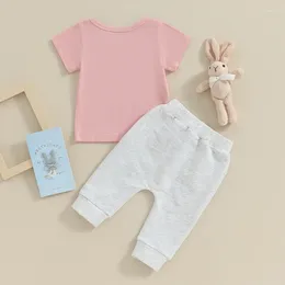 Kleidungssets Kleinkind Baby Jungen Mädchen Ostern Outfits Buchstaben Druck T-Shirts und elastische Taille Lange Hosen 2pcs Kleidung Set