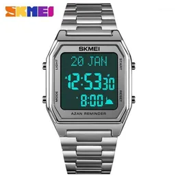 이슬람 Qibla 시계 Skmei Compass Led Men Watch기도와 함께 무슬림 azan hijri calenda al harameen fajr time wristwath wristwatch249p