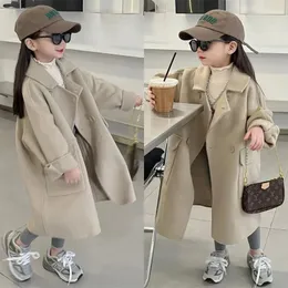 Korean girl en coat super cute casual trench 2023 autumn and winter baby loose khaki 3 5 7 9Y 231221