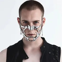 Masken Partymasken CyberPunk Unregelmäßige Stahlpartymaske Gothic Punk Metall Mechanisch Alien Fluid Gesicht Ornament Ohrringe Schmuck Accessoires