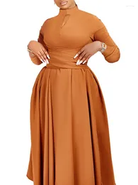 Ethnic Clothing Pleated African Dress For Women Autumn Fashion High Waist Elegant Casual Midi Big Size Ladies Robe Nigerian Africa Clothes