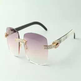 Изысканные классические солнцезащитные очки XL с бриллиантами 3524025, дужки из натурального смешанного рога буйвола, размер очков 18-140 мм207l