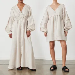 Vestidos de grife australianos para mulheres saia de linho solta mangas lanterna francesa oca com decote em V camisa de manga comprida saia