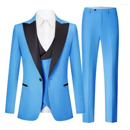 Erkekler 3pcs Erkekler için Set Blazervestpants Düz Renk Sıradan İnce Moda Yüksek Kalite Kolay Bakım Trajes Elegante Para Hombres