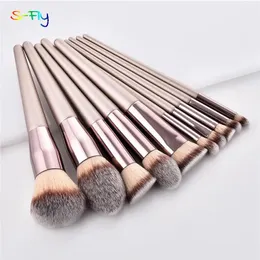 Ferramentas de maquiagem ferramentas de maquiagem 410pcs pincéis de maquiagem de champanhe definidos para fundação cosmética em pó blush sombra kabuki mistura