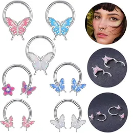 8PCS Stainless steel Oil dripping butterfly nose ring Glitter nose ring ear bone ring horseshoe ring women's piercing jewelry