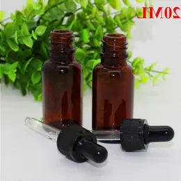 20 ml Glasflasche Amber Oil Tropper Flaschen 20 ml runde Form leere E-Liquid-Flasche mit schwarzer Kappe für ätherische Öl Fujjm