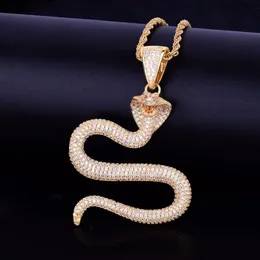 Colliers serpent animaux avec pendentif avec chaîne en corde, couleur or argent, Zircon cubique scintillant, collier Hip hop pour hommes, bijoux 255z