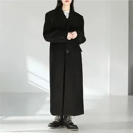 Черное шерстяное пальто женское осеннее и зимнее сгущенное прямая трубка Длина колена с плеча шерстяное пальто 231221