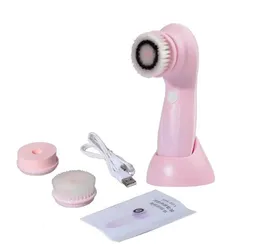 Massageador usb recarregável escova de limpeza facial 360 rotação macia waterpoof rosto escova limpeza 3 em 1 sonic rosto escova elétrica rosa
