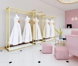 Wedding dress rack high grade display frame Commercial Furniture floor type gold special studio dresses shelf iron clothing store 8846997