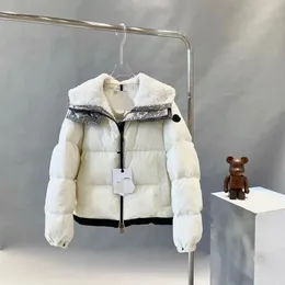 Novo design feminino pele de cordeiro remendado com capuz manga longa quente pato branco para baixo casaco acolchoado parkas SML