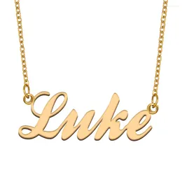 Collares colgantes Luke Nombre Collar para mujeres Joyería de acero inoxidable Chapado en oro Placa de identificación Cadena Femme Madres Novia Regalo