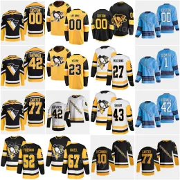 CUSTOM 2023 Reverse Retro Pittsburgh Hockey Penguin 77 Джефф Картер Джерси 42 Каспери Капанен 43 Дантон Хайнен 23 Брок Макгинн 10 Дрю О'Конно