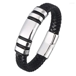 Link pulseiras promoção couro genuíno aço inoxidável metal luxo pulseira masculina acessórios para presentes de ano atacado