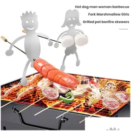 Others6 Bbq Tools Accessories 2Pcs Set Dog Boy Roaster Rack Girl Cooker Funny Sau Metal Grilled Bonfire Skewers Kitchen Gadget 23052 Dhey5