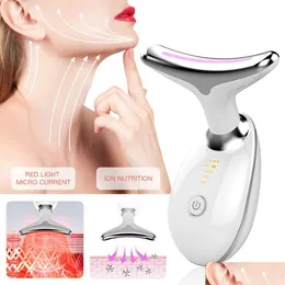 Face Care Devices 3 Colors Led P On Therapy Neck Masr Lifting Tool Heating Skin Tighten Reduce Double Chin Anti Wrinkle Remove Device Dhdbv