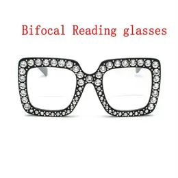 Anti Blue Light Bifocals Reading Solglasögon Förstoring för kvinnor Män ser nära Far Presbyopic Glasses Ladies Diamond Frame NX2915