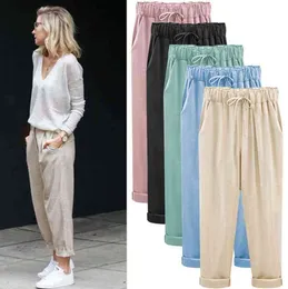 Kayotuas Women Harem Pants Solid Slight Slim Spring Autumn Autumn Cutton Cinen Fashion بالإضافة إلى سراويل بيع الحجم 210522