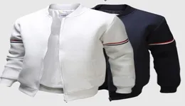 Chaqueta Bomber de Color liso a rayas para hombre, chaqueta de exterior de manga larga británica a la moda, abrigo con cuello levantado para hombre, Tops9382016