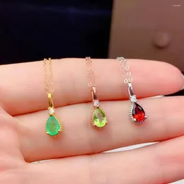 Pendants Fashion Red Garnet Necklace Real 925 Silver Women Olivine Emerald Natural Gem Girl Party Gift Lucky Birthstone