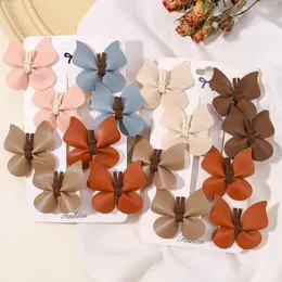 Hair Accessories 2/8Pcs Girls Cute Butterfly Clips For Kids Handmade Leather Hairpins Hairgripes Solid PU Baby Gift Set