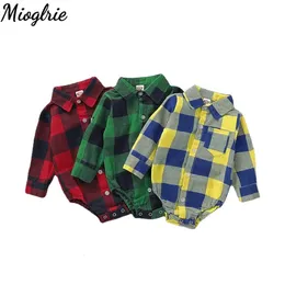 0 12 Monate geboren Baby Jungen Body Plaid Print Langarm Umlegekragen Hemd Gentleman Jumpsuit Strampler 231220