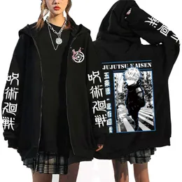 Neue Jujutsu Kaisen Zip Up Jackets Anime Hoodies Männer Frauen Gojo Satoru Druck Kapuze -Sweatshirts Herbst Winter Casual Fleece Mäntel