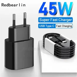 PD 45W supersnabb laddare USB C Typ C Wall Charger EU US UK Plug för Samsung Galaxy S20 S21 S22 S23 Ultra Note 20 Obs 10 Xiaomi Huawei 5A Wall Charging Power Adapter