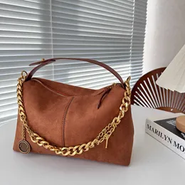 Yeni öğle yemeği çantası üst tutam tote çanta lüks ince metal zincirleri ve altın paralar kadın tasarımcı çanta vintage süet omuz çantası