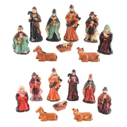 Nativity Staty Scene Set Holy Manger Christmas Crib Figurer Miniatyres Ornament Church Gift Home Decorations 231222