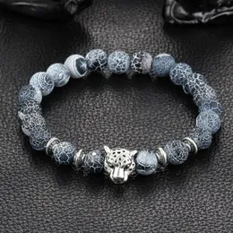 Hela helhets antik silverpläterad Buddha Leopardhuvudarmband Lava Natural Stone Pärlade armband för män Kvinnor Pulseras 296x