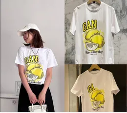 2024 Новые дизайнерские рубашки Gan ni, повседневные футболки с короткими рукавами и принтом Lemon Love Club, хлопковые свободные женские футболки с короткими рукавами, топы для женщин
