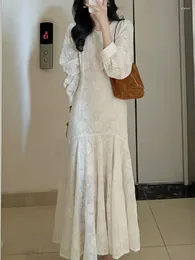 Casual Dresses French Elegant White Midi Dress Women Winter Vintage O-Neck Chiffon Mermaid Chic Designer Evening Party Y2K