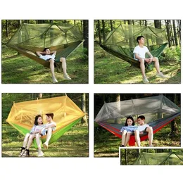 Hammocks 12 Color 2 People Parachute Mosquito Net Hammock Chair Tourism Rede Garden Swing Cam Haks Haks Drop Delivery Delivery Furniture O DHSDV