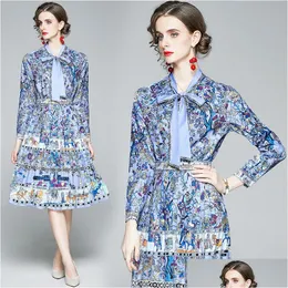Zweiteilige Kleider Boutique ShirtAddgepeated Rock Womens Set High-End Frühling Herbst Bluse Mode Elegante Lady Suits Drop Lieferung OUTZIERT DH6GB