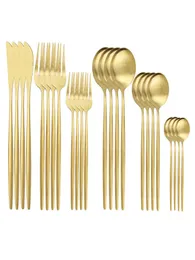 Gold Matte Cutlery Set Stainless Steel Tableware Set Knives Forks Spoons Silverware Western Dinnerware Set Kitchen Accessories Y075660224